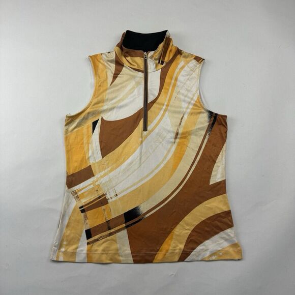Tail Multicolor Sleeveless Golf Polo Tank 1/4 Zip Neck Yellow Brown Stretch Sz M - Picture 2 of 10